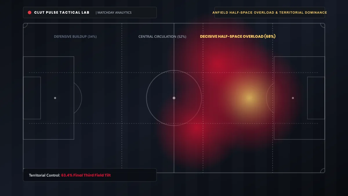 Liverpool territorial dominance and half-space overload heat map against Atletico Madrid